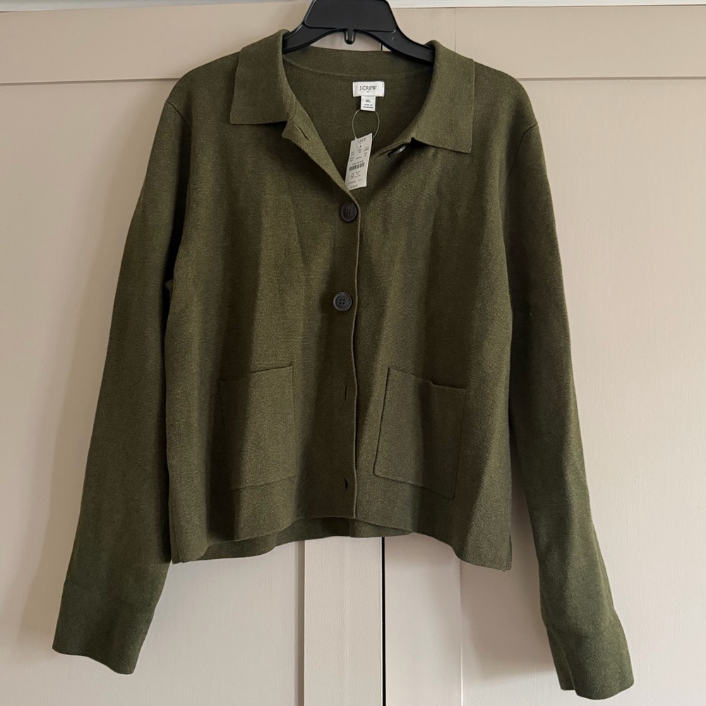 NWT Olive 100% Cotton Polo Cardigan - Picture 3 of 6